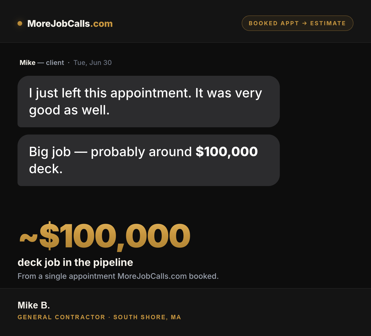 Mike B. text: ~$100K deck in the pipeline